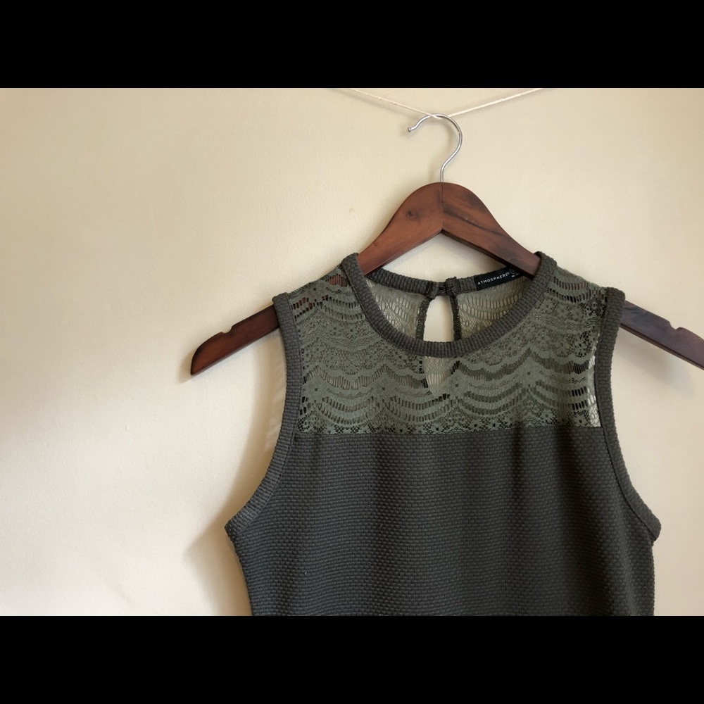 Lace Neckline Olive Green A-lone Dress